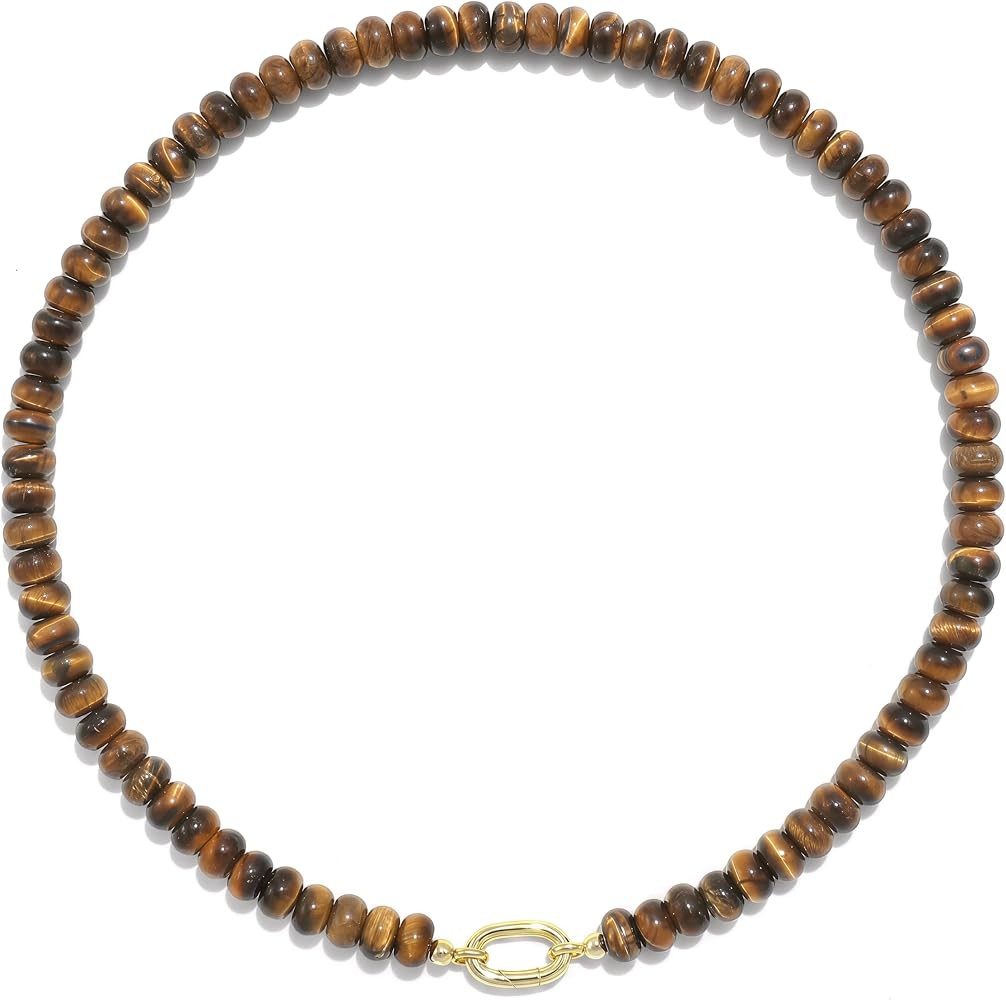 Beaded Gemstone Necklaces for Women Bohemian Colored Choker Natural Stone Bead Summer Beach Handm... | Amazon (US)