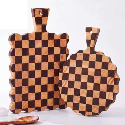 Novabright 2 Pcs Scalloped Cutting and Chopping Board with Handle Decorative Checkered Cutting Bo... | Amazon (US)