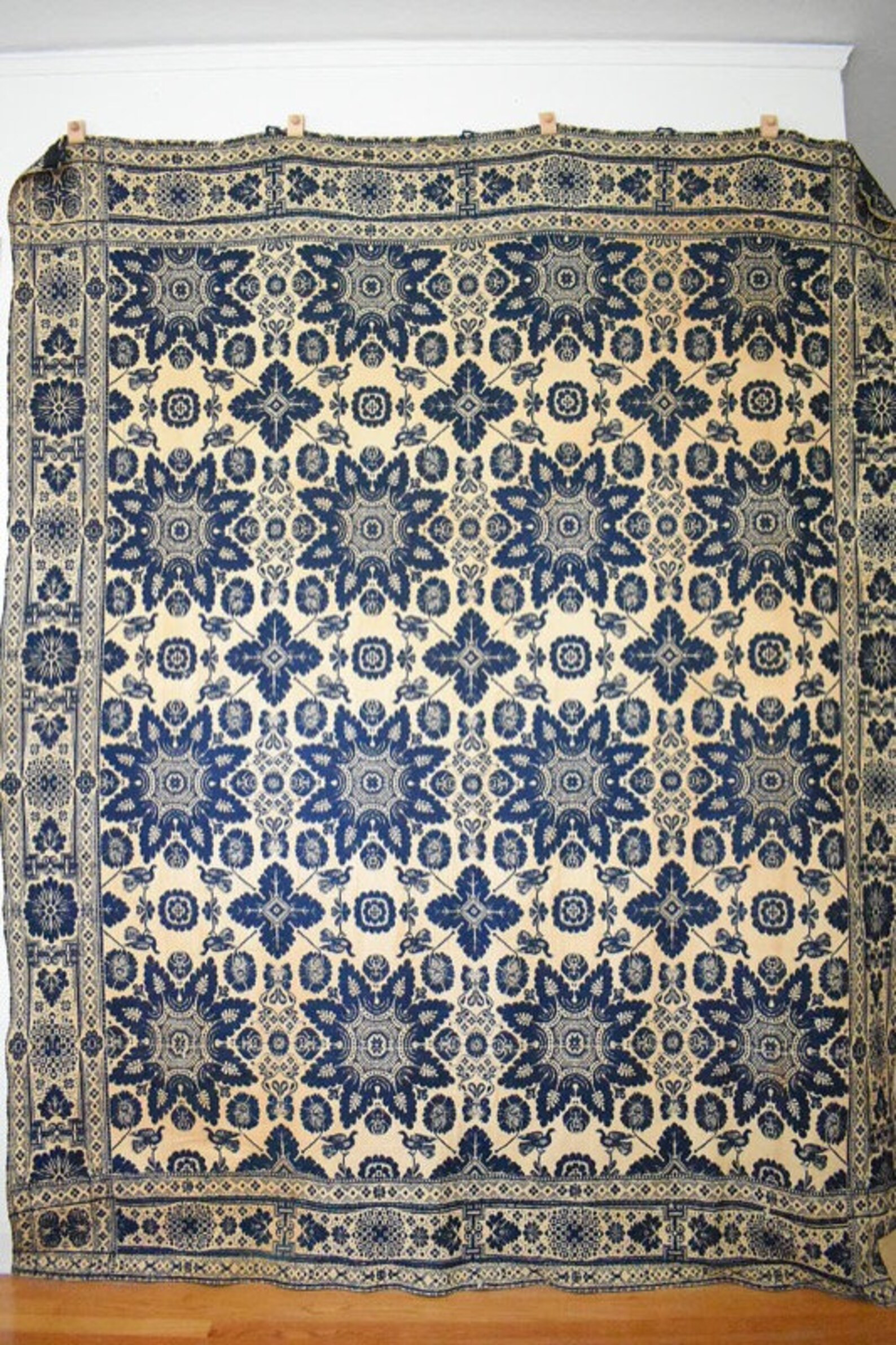 Antique Early 1800's Blue and Beige Jacquard Coverlet / Wall Hanging - Etsy | Etsy (US)