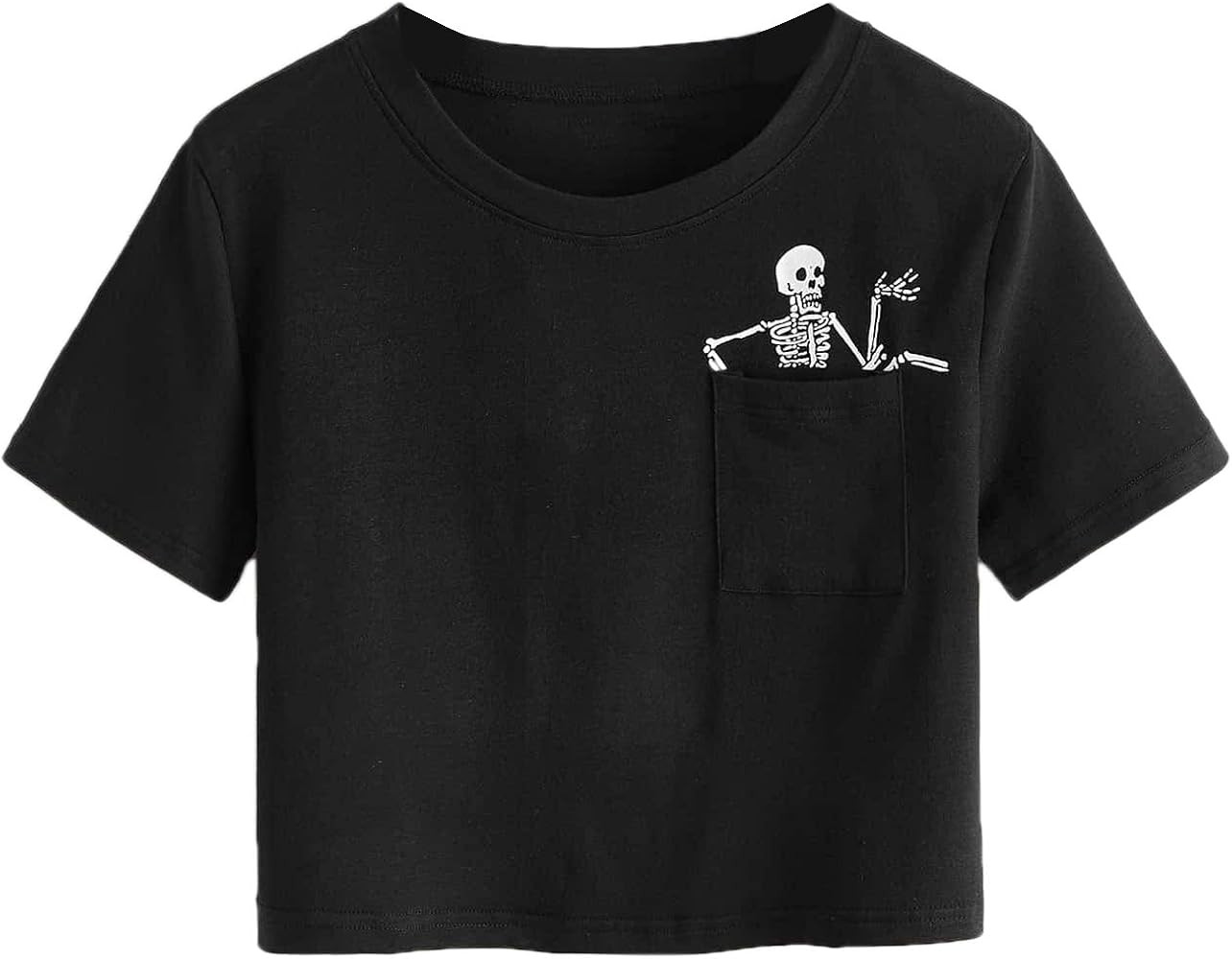 SweatyRocks Women's Cute Floral Print Cropped Tee Short Sleeve Crop Top | Amazon (US)