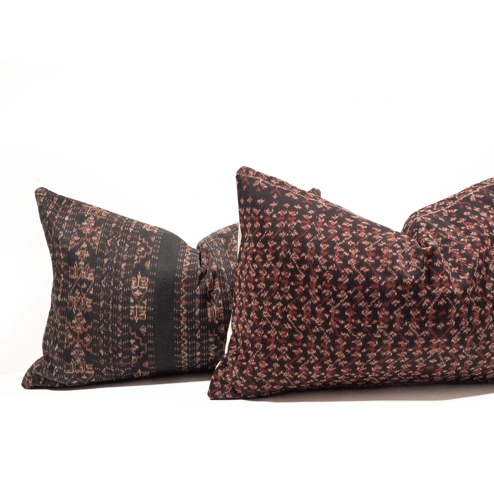 One-of-a-kind Tribal Vintage Ikat Lumbar Pillow Cover 14"x22", Dark Brown Rust Naturally Dyed Rus... | Etsy (US)