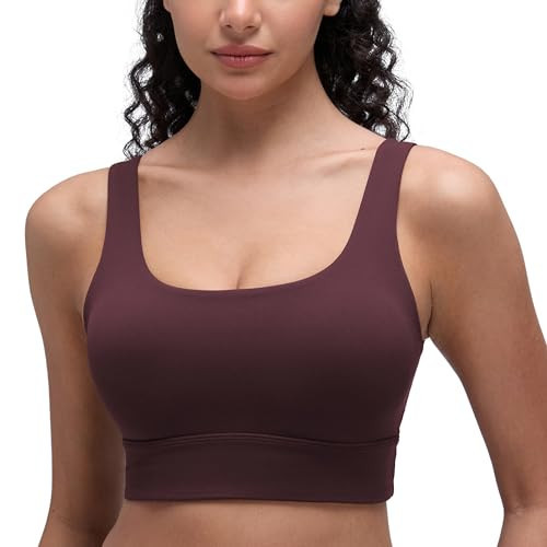 CRZ YOGA Butterluxe U Back Longline Sports Bras for Women - Scoop Neck Padded Yoga Workout Crop Top with Built in Pads Ripe Plum X-Large | Amazon (US)