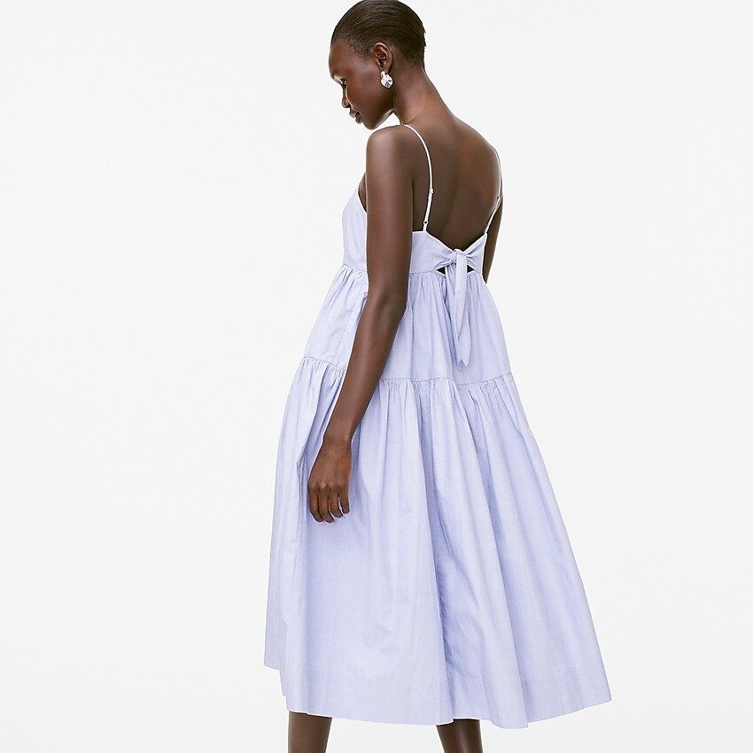 Tie-back tiered cotton poplin dress | J.Crew US