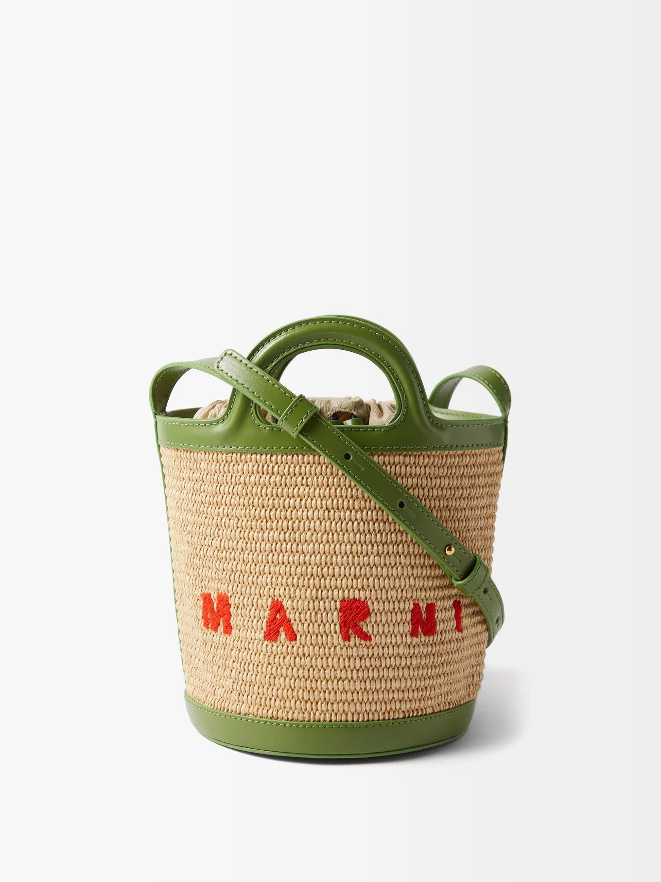 Tropicalia leather-trimmed faux-raffia bucket bag | Matches (UK)
