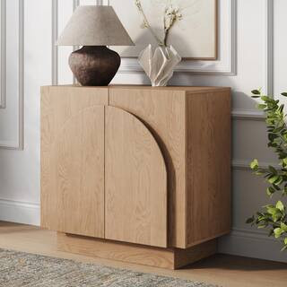 Nathan James Iris Raw Oak 31 in. H Mid-Century Modern Wooden Sideboard Accent Cabinet with Interi... | The Home Depot