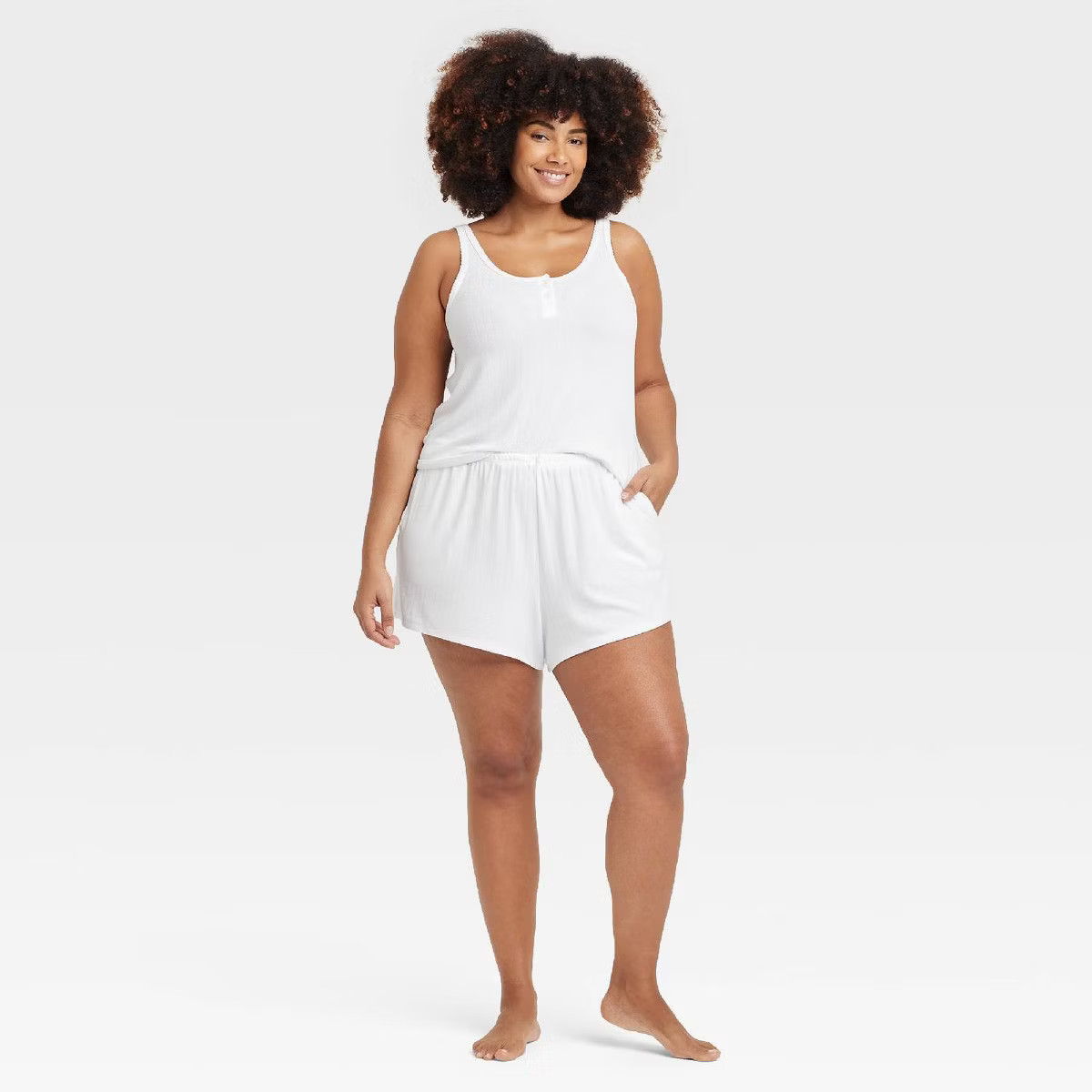 Women's Pointelle Henley Tank Top and Shorts Pajama Set - Auden™ | Target