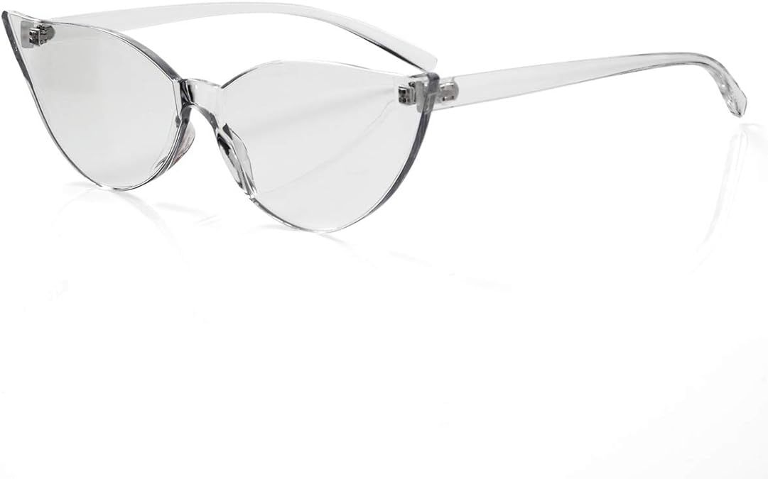OLINOWL Cat Eye Rimless Sunglasses Oversized One Piece Colored Transparent Eyewear Retro Eyeglass... | Amazon (US)