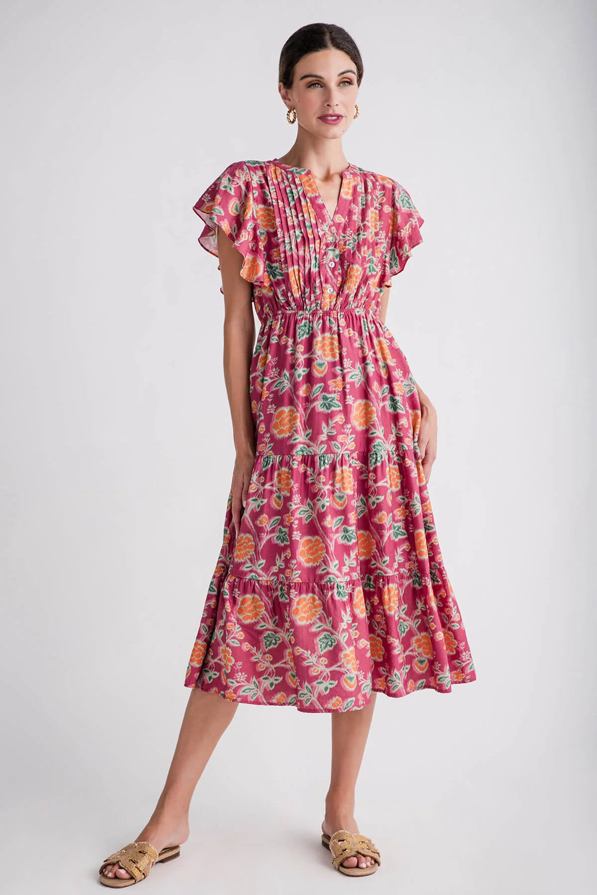 THML Flutter Sleeve Tiered Midi Dress | Social Threads