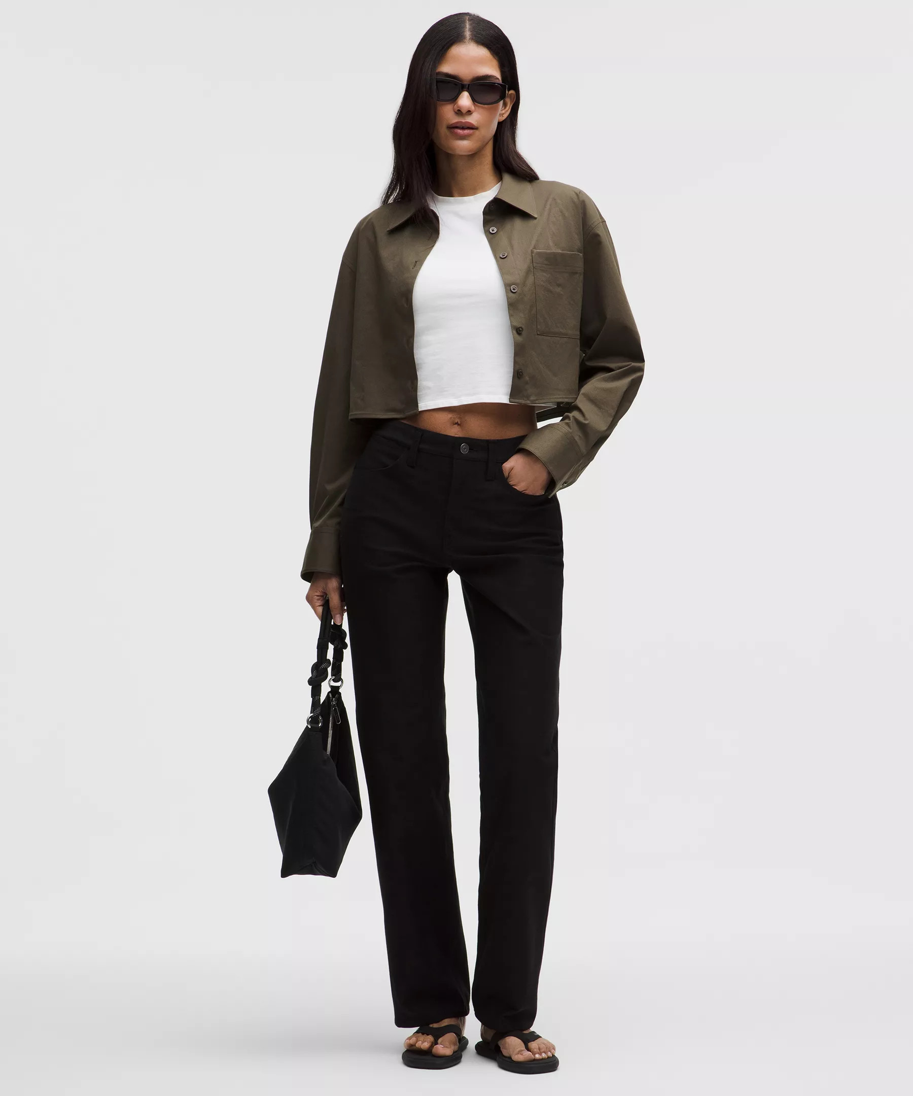 Woven Cropped Button-Up Long-Sleeve Shirt | Lululemon (US)