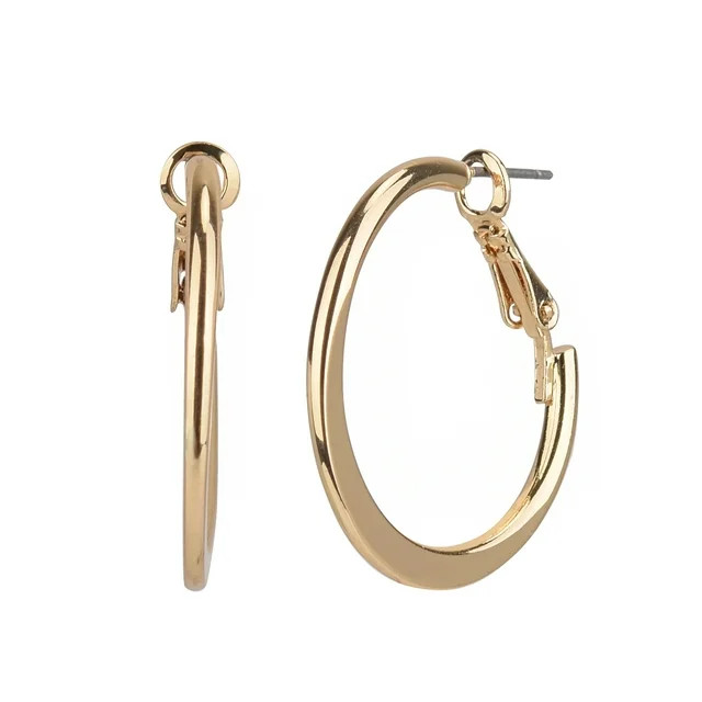 Time and Tru Adult Women's Gold Tone Flat Metal Hoop Earring | Walmart (US)