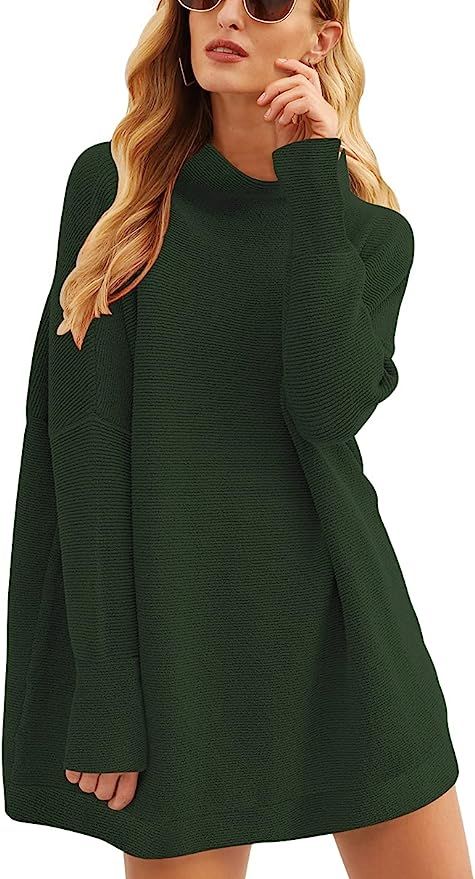 ANRABESS Women Casual Turtleneck Batwing Sleeve Slouchy Oversized Ribbed Knit Tunic Sweaters Pull... | Amazon (US)