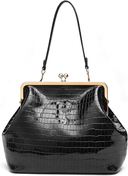 Kisslock Bag for Women Kiss Lock Purses and Handbags Leather Kisslock Shoulder Purse Trendy Tote ... | Amazon (US)