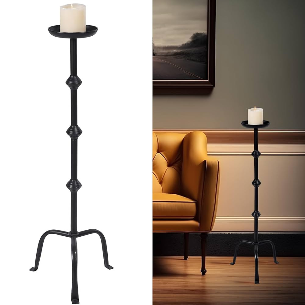 Mumufy 1 Pcs Metal Candlestick Floor Pillar Candleholder Elegant Black Tall Candleholder Metal Ca... | Amazon (US)