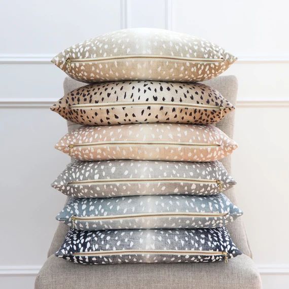 Linen Pillow Case with Gold Zipper, Handmade Pillow Cover, Antelope | Etsy (US)