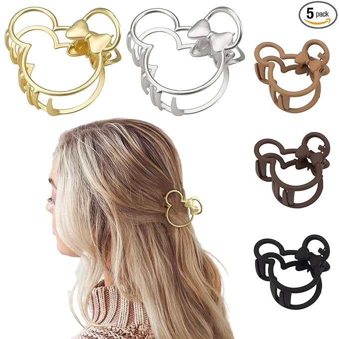 5PCS Mouse Lady Thick Hair Barrette, Vintage Metal ABS Resin Hair Claw Jaw Clips, Hollow Non-slip... | Amazon (US)