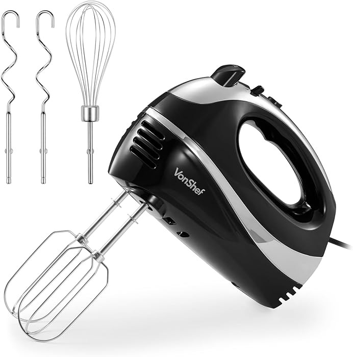VonShef Hand Mixer Electric Whisk – Food Mixer for Baking with 5 Speeds, 300W, 2 Stainless Stee... | Amazon (UK)
