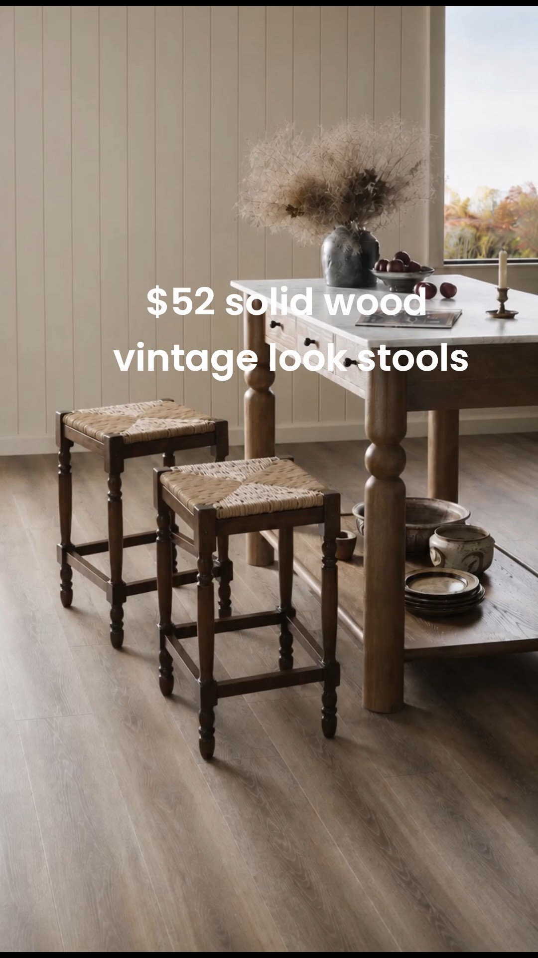 Oh my gosh, obsessed with the solid wood rush, seat, stools. Vintage look counter schools.

#LTKHome #LTKSaleAlert