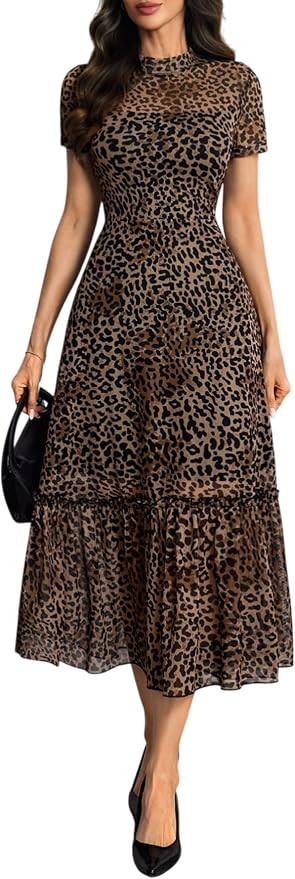 GothDark Women's Summer Floral Mesh Ruffle Casual Maxi Wedding Guest Dress | Amazon (US)