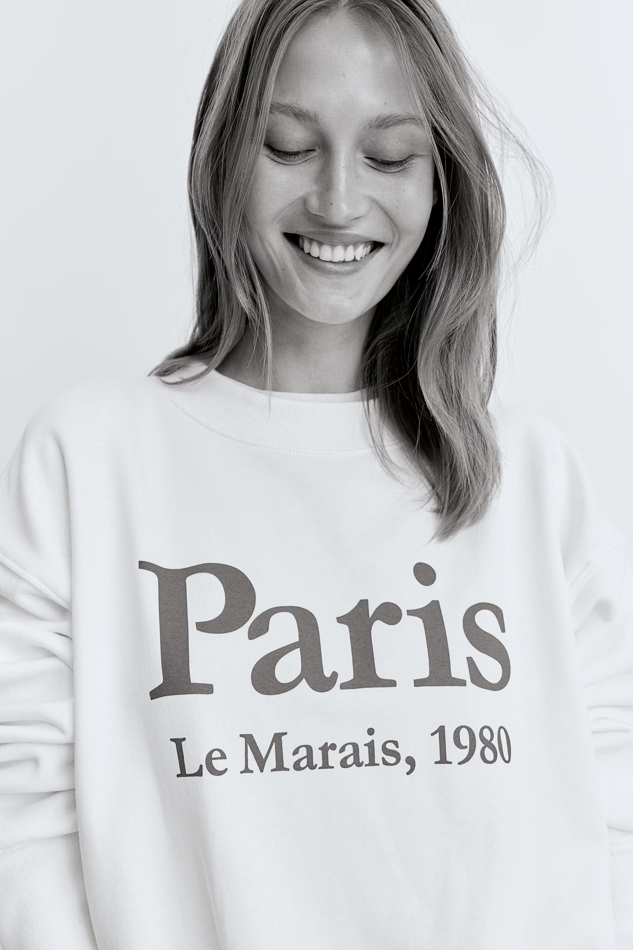 Sweatshirt with Text Motif - Crew-neck - Long sleeve - White/Paris - Ladies | H&M US | H&M (US + CA)