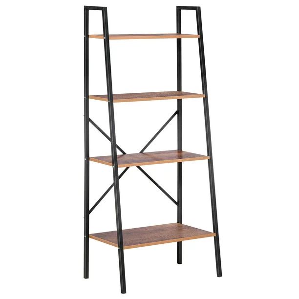 HomCom 4 Tier Ladder Shelf Bookshelf Industrial Wood Metal Living Room Bathroom Storage Rack Acce... | Walmart (US)