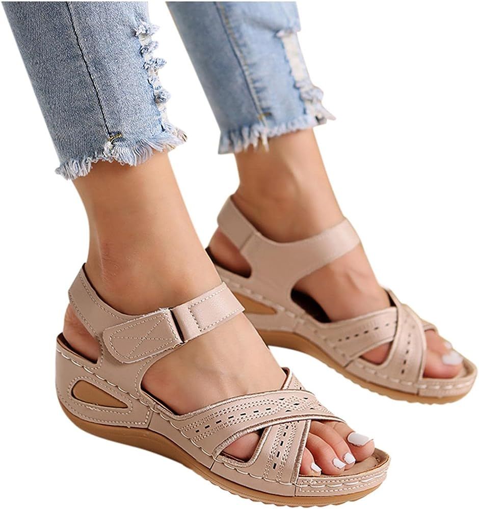 Arch Support Sandals Women's Open Toe Wedge Platform Arch Support Flip Flops Sandals Ankle Strap Wal | Amazon (US)