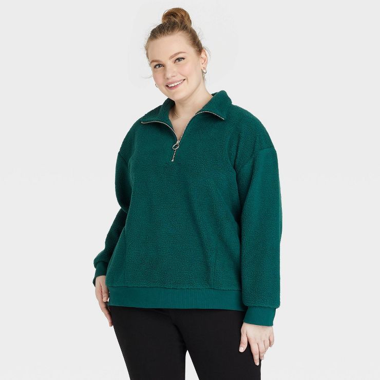 Women's Plus Size Sherpa Quarter Zip Pullover Sweatshirt - Ava & Viv™ | Target