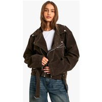 Womens Suede Look Oversized Biker Jacket - Brown - 12 | boohoo (US & Canada)