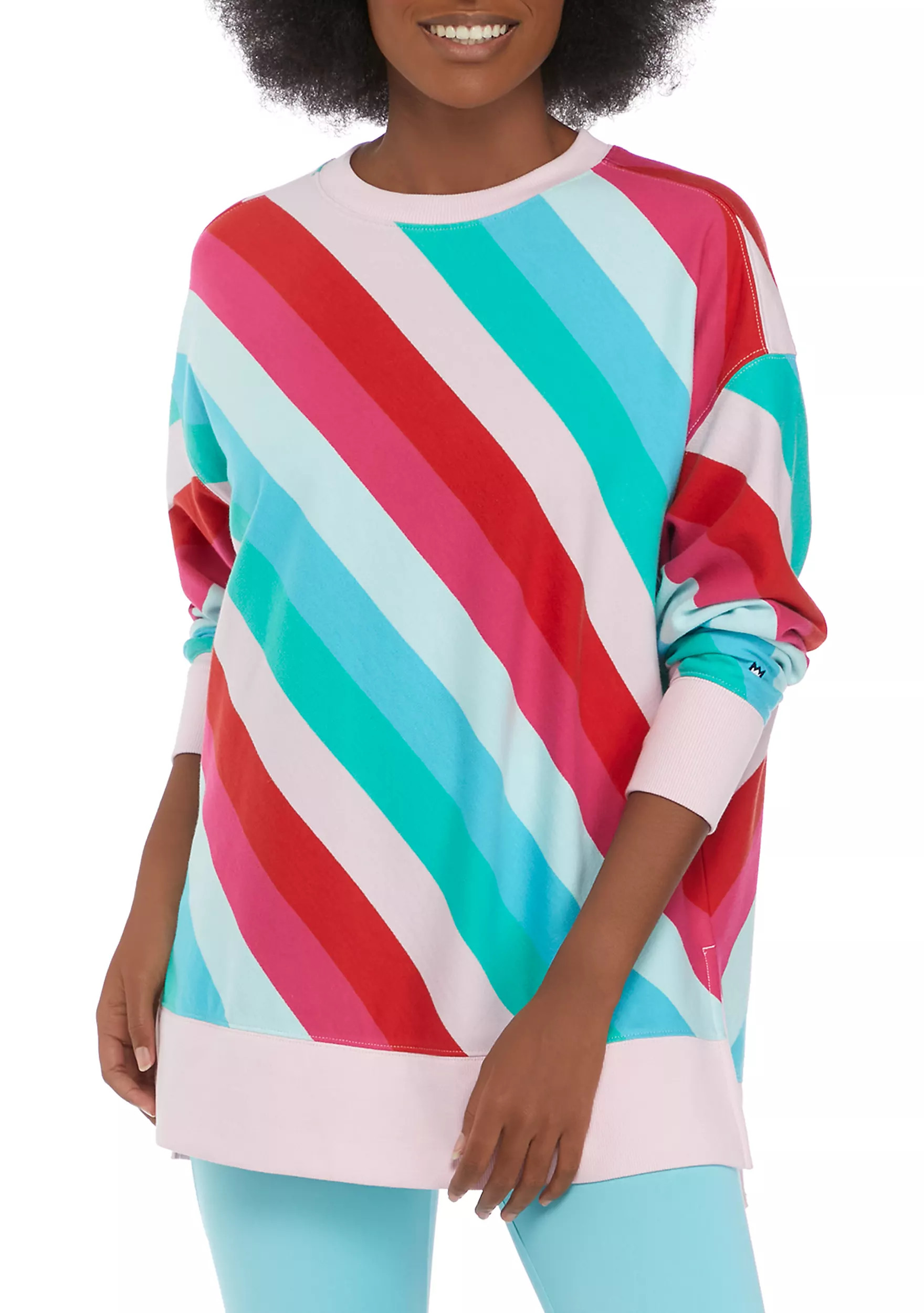 Women's Drop Shoulder Multicolored Diagonal Stripe Pullover | Belk
