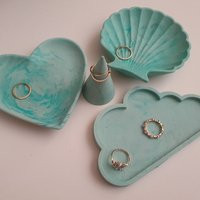 Sage Green Tray & Ring Holder Set, Home Decor, Pastel Seashell Trinket Dish, Jewellery Display For Bedside Table, Small Item Storage | Etsy (US)