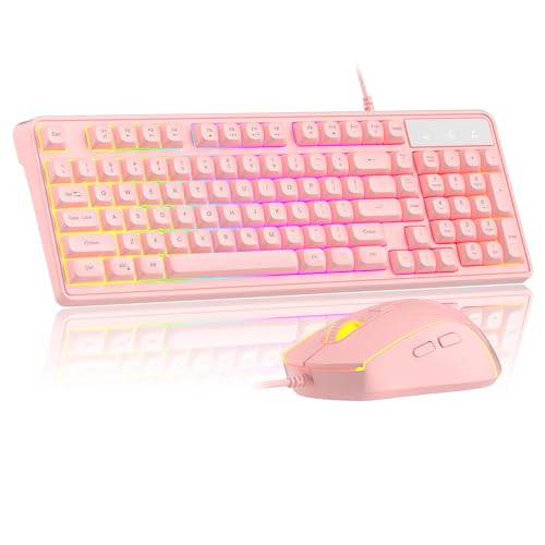 Pink Creamy Keyboard and Mouse Combo,MageGee GK980 Wired RGB Backlit Keyboard and Pink Gaming Mouse Combo,PC Keyboard and Adjustable Sensitivity Mouse for PC/loptop/MAC | Amazon (US)