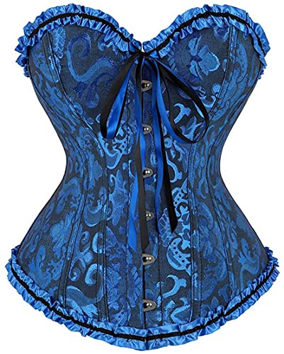 SZIVYSHI Black and Blue Corset for Women - Bustier Shapewear Lingerie - Strapless Vintage Victorian Overbust Fashion Lace Waist Bodice for Night Out - Size M | Amazon (US)