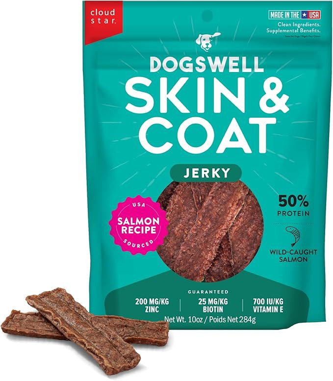 Dogswell Skin & Coat Jerky Dog Treats, Salmon, 10 oz. Bag | Amazon (US)