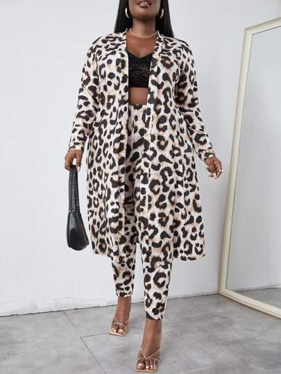 SHEIN SXY Plus Leopard Print Blouse & Pants Set | SHEIN