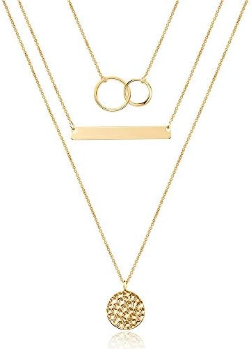 Turandoss Dainty Layered Choker Necklace, Handmade Y Pendant Necklace Multilayer Bar Disc Necklac... | Amazon (US)