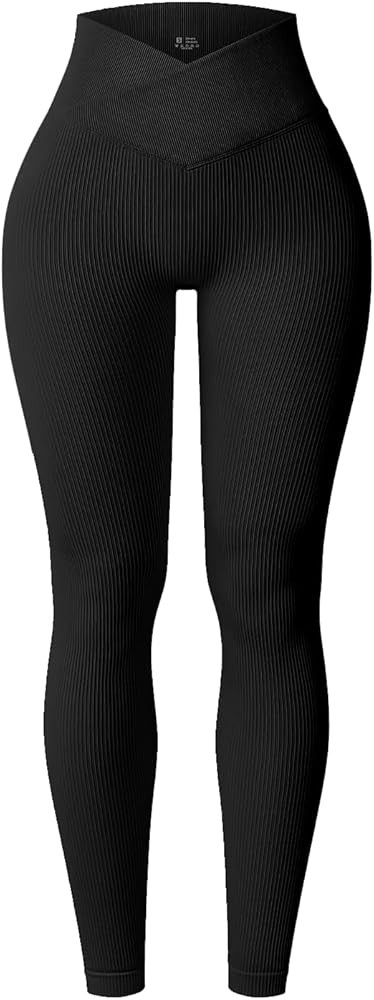 YOAKUKA Yoga Ribbed Leggings for Women High Waisted Tummy Control Seamless Butt Lifting Crossover... | Amazon (US)