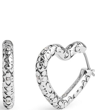 COACH Signature Logo Quilted Crystal Heart Hoop Earrings | Dillard's | Dillard's