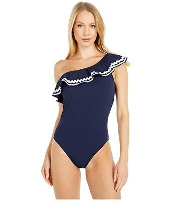 J.Crew One-Shoulder Ruffle One-Piece Swimsuit w/Rickrack, Women's 8, Navy NEW | eBay US