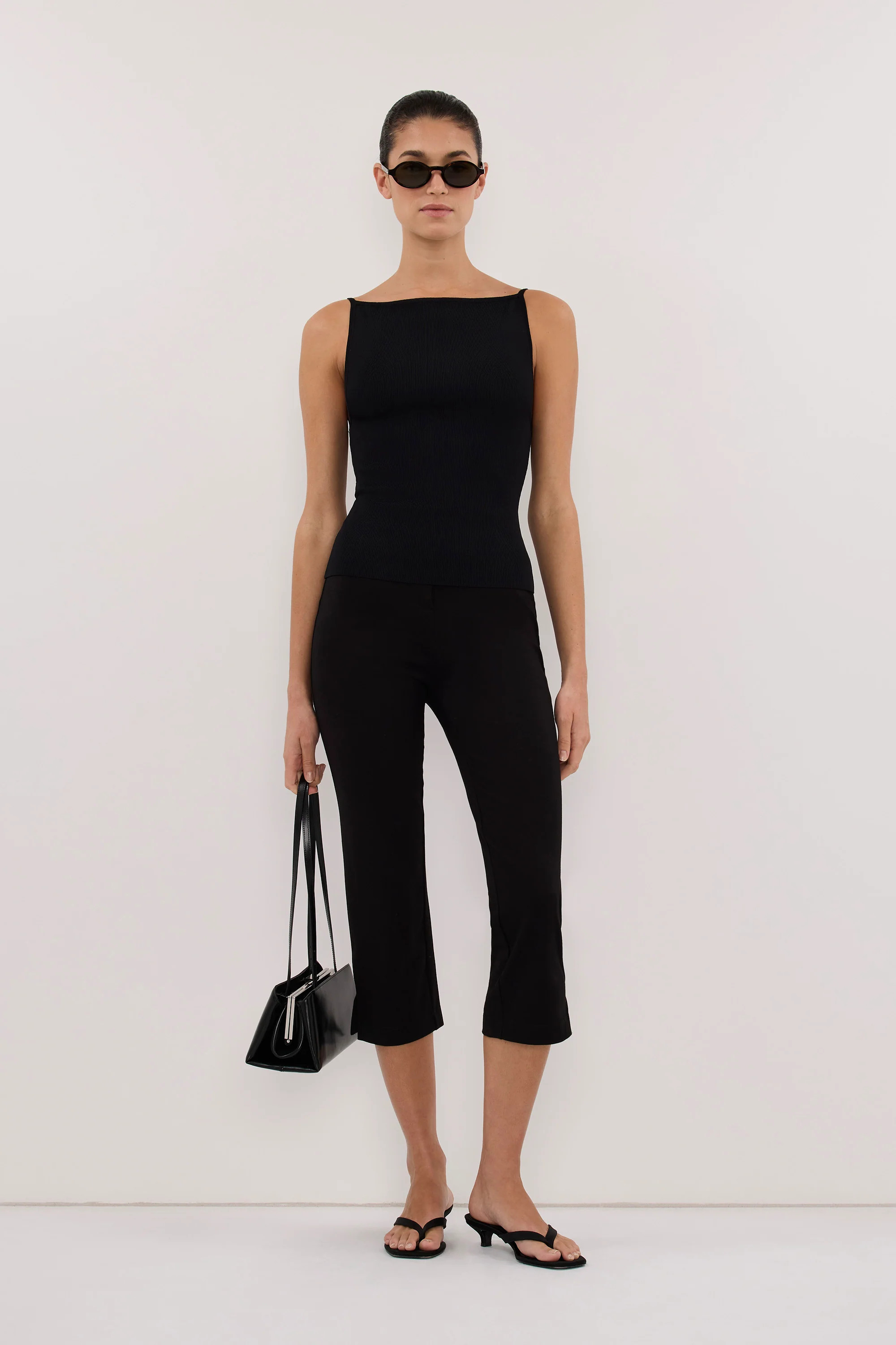VIREYA BLACK BOAT NECK KNIT TOP | DISSH
