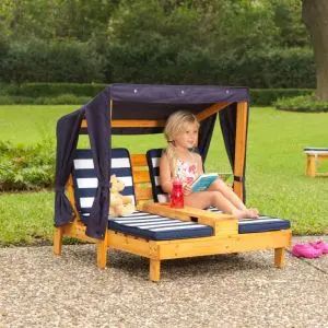 Double Chaise Lounge with Cup Holders - Honey & Navy | KidKraft