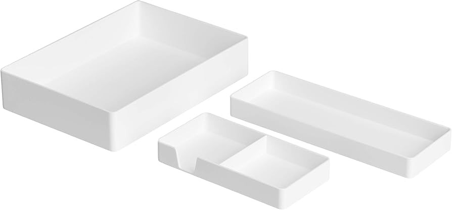 Amazon Basics Plastic Desk Organizer Bundle- Accessory Tray/Half Accessory Tray/Small Tray, White | Amazon (US)
