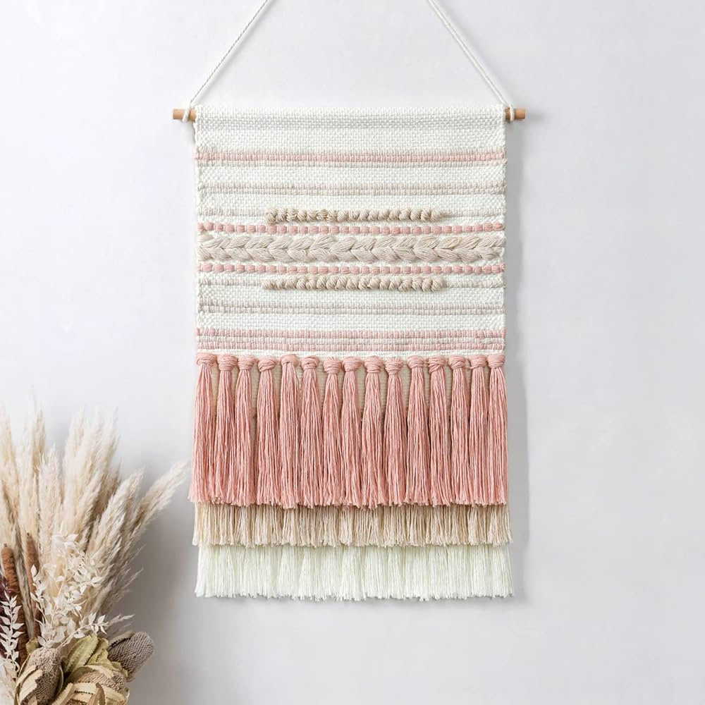 Dremisland Macrame Woven Wall Hanging Home Decor Bohemian Beige Geometric Wave Art Decor with Woo... | Amazon (US)