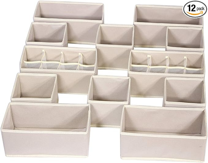 12 Pack Foldable Drawer Organizer Dividers Cloth Storage Box Closet Dresser Organizer Cube Fabric... | Amazon (US)