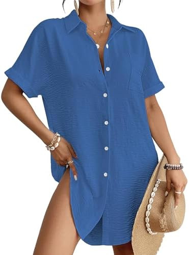 Bsubseach Women Swimsuit Coverup Shirt Dress Button Down Bathing Suit Cover Up Beachwear | Amazon (US)