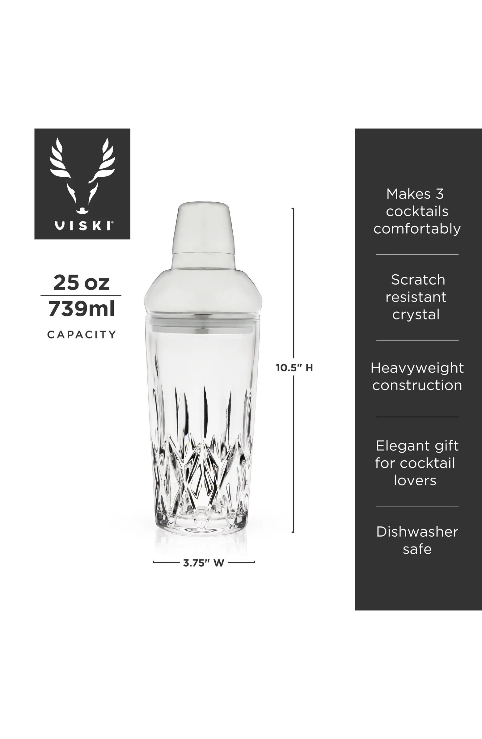 Viski Admiral Crystal Cocktail Shaker in Stainless Steel | Nordstrom | Nordstrom