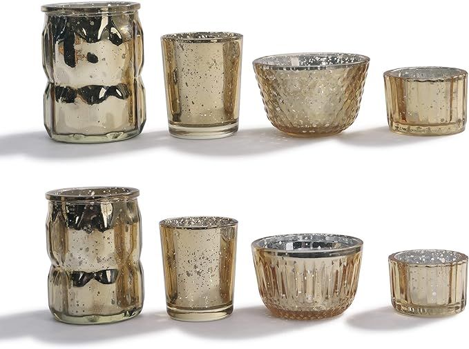 DN DECONATION Gold Mercury Glass Candle Holders, Mercury Glass Votives Candle Holder, Vintage Gol... | Amazon (US)