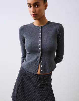 Bershka Button-up knit cardigan in light grey | ASOS (Global)