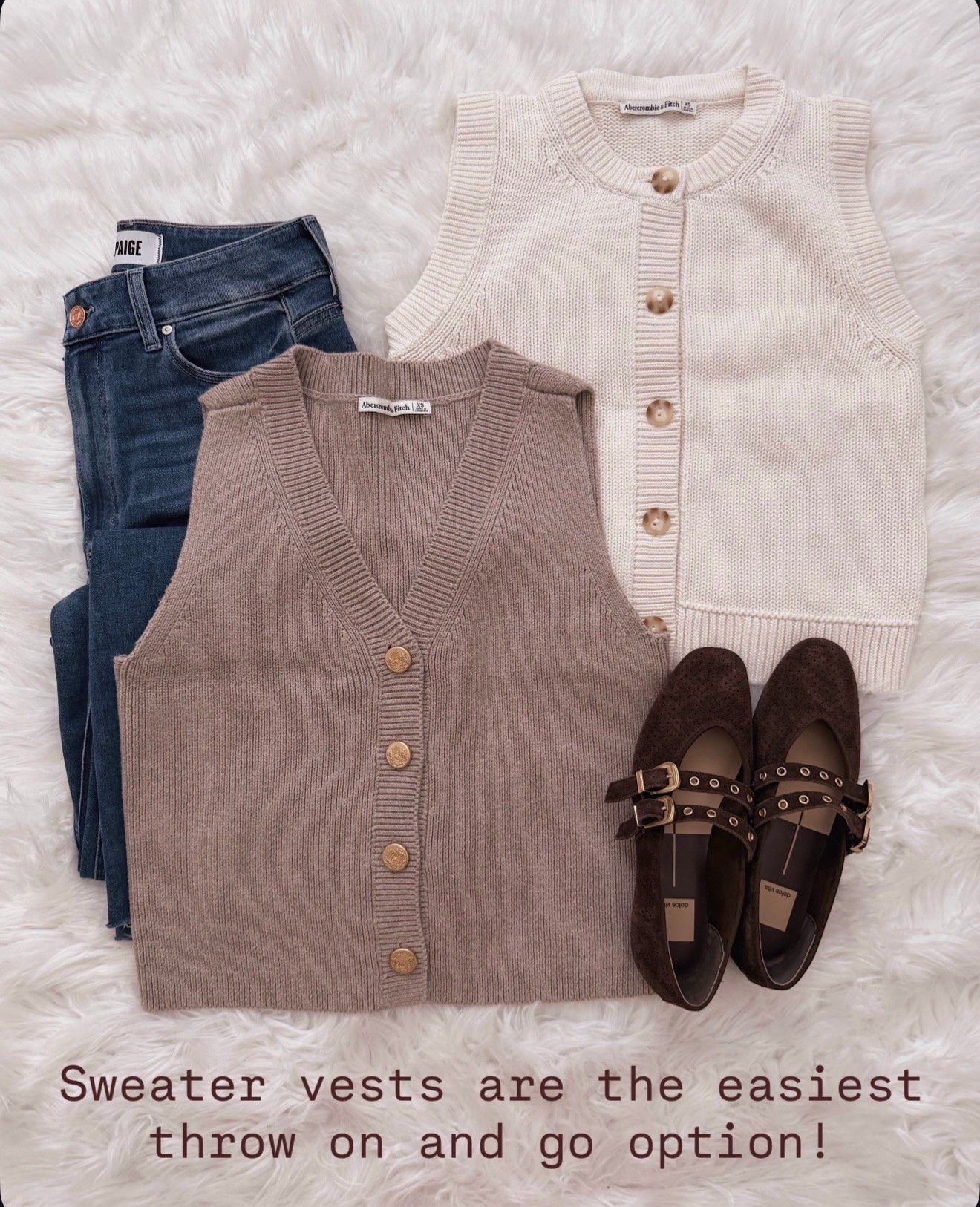Sweater vests are my favorite easy layer right now. Throw one on with jeans and flats and you instantly look put together with almost no effort.

sweater vest outfit, spring layering ideas, neutral capsule wardrobe, button front knit vest, casual chic outfit, jeans and flats look, everyday spring style, classic wardrobe staples

#LTKSeasonal #LTKOver40 #LTKWorkwear