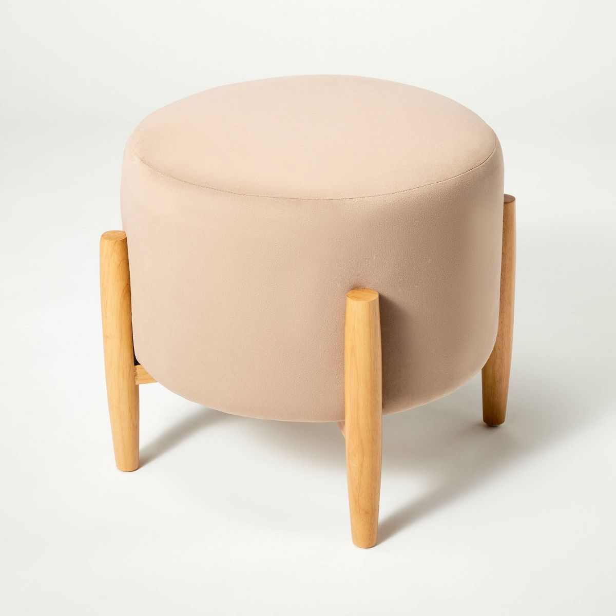 Elroy Round Velvet Ottoman with Wooden Legs Light Brown - Threshold™ designed with Studio McGee | Target