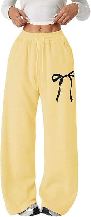 Verdusa Girl's Bowknot Baggy Sweatpants Lightweight Straight Leg Athletic Pants with Pockets | Amazon (US)