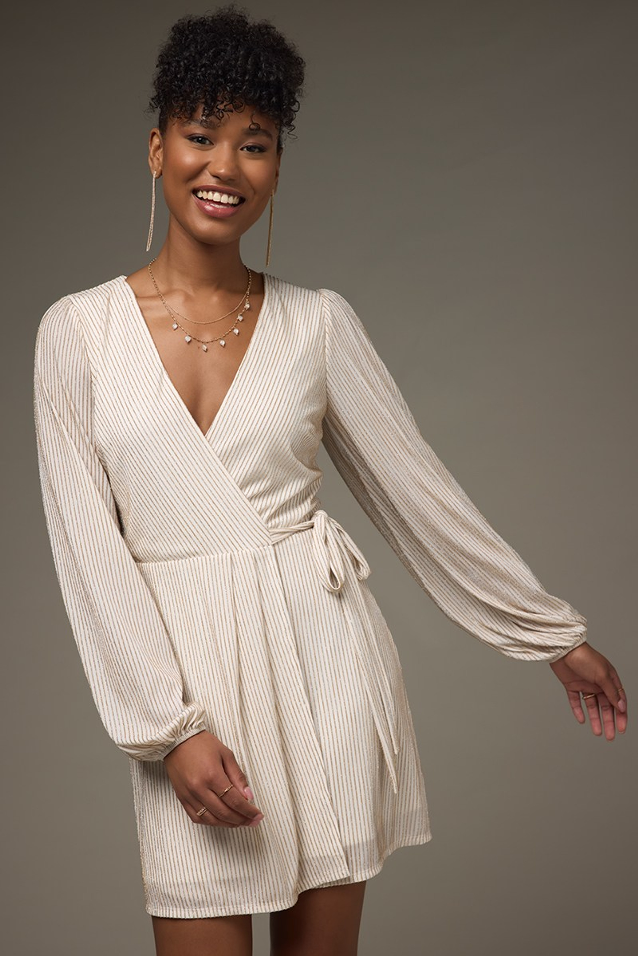 Claudia Glitter Knit Wrap Mini Dress | Francesca's